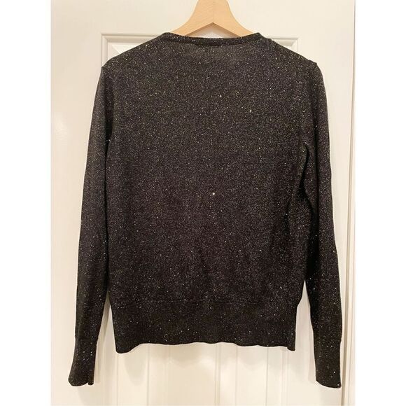 Lafayette 148 New York Sequin Metallic V-Neck Sweater Black Small Silk blend - Picture 8 of 10